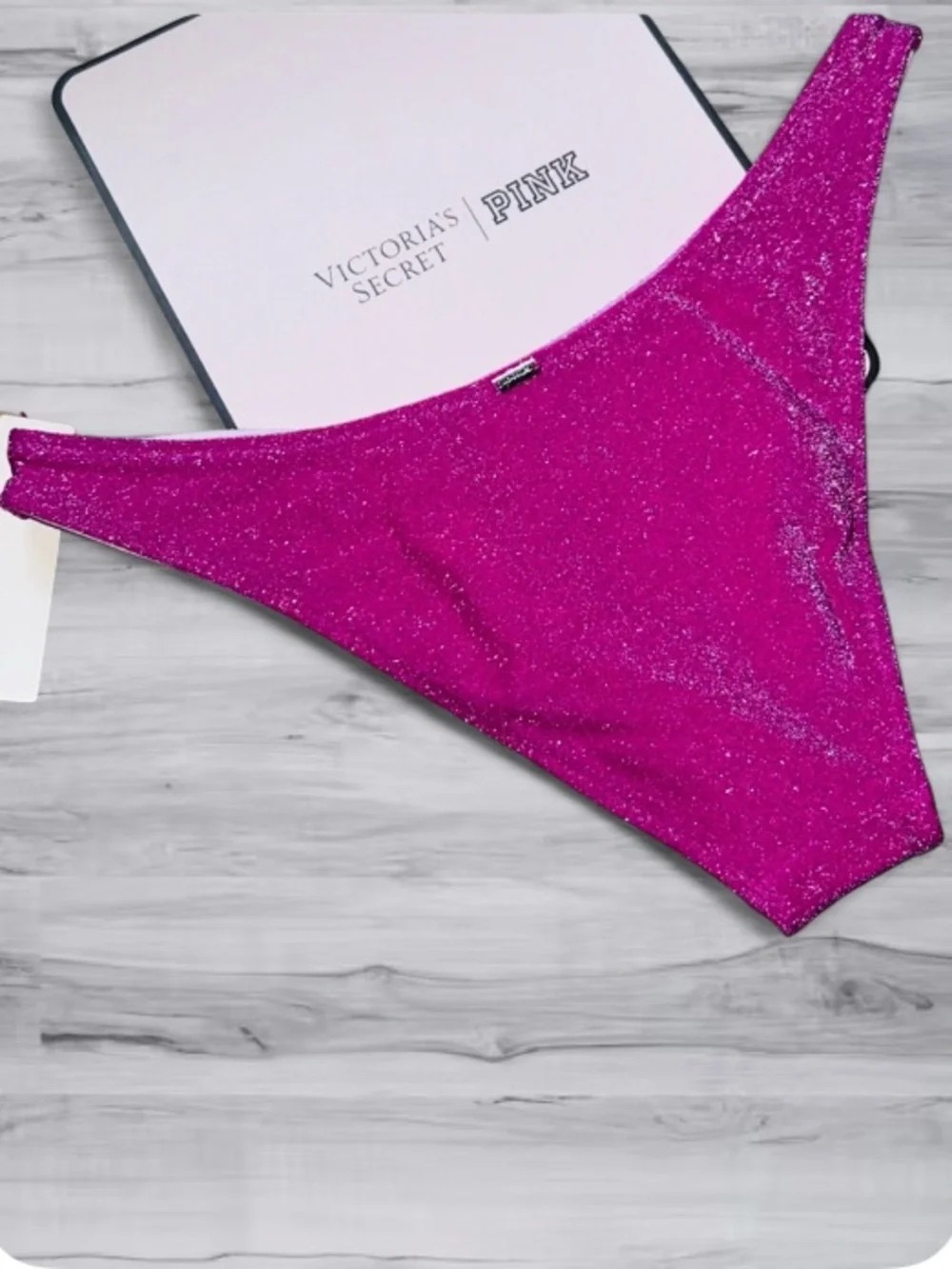 🆕👙PINK Shimmer Brazilian Bikini Bottom Magenta XS Victoria Secret NWT